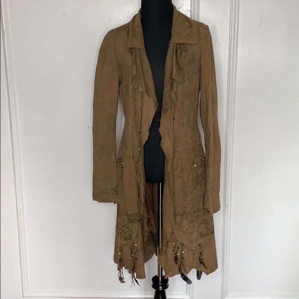 Free People Suede Duster with Beads/Feathers, XS